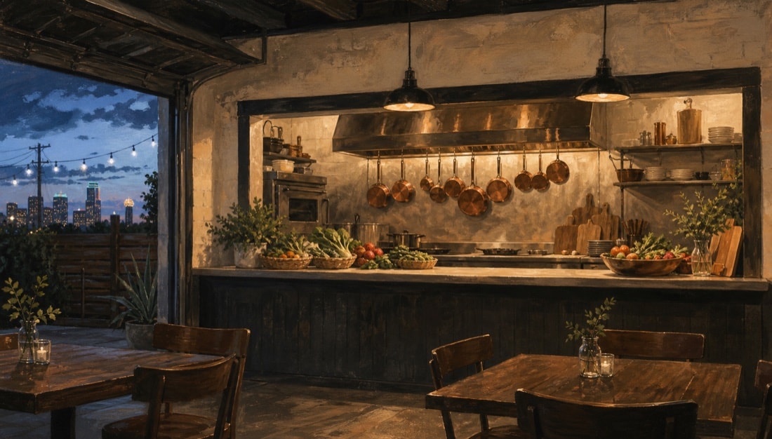 Editorial illustration of an open kitchen inside a converted garage